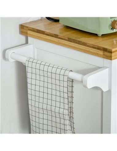 HOMCOM Kitchen Cart Storage Trolley Wooden Cabinet with Drawer Cupboard Towel Rail White