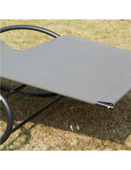 Outsunny Double Sun Lounger, Rocking Lounger Sunbed Daybed with Armrest and Headrest Pillow, for Two, For Outdoor Patio Garden, 