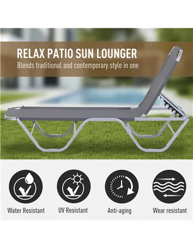 Outsunny Sun Lounger Relaxer Recliner w/ 5-Position Adjustable Backrest Pool Sun Bathing