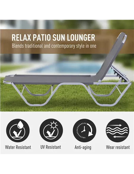 Outsunny Sun Lounger Relaxer Recliner w/ 5-Position Adjustable Backrest Pool Sun Bathing