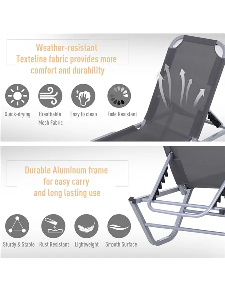 Outsunny Sun Lounger Relaxer Recliner w/ 5-Position Adjustable Backrest Pool Sun Bathing