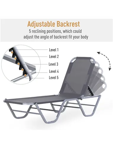 Outsunny Sun Lounger Relaxer Recliner w/ 5-Position Adjustable Backrest Pool Sun Bathing