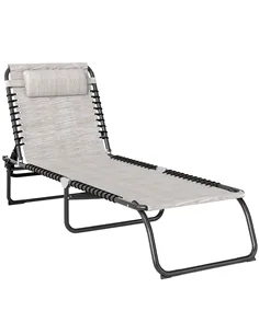 Outsunny Foldable Sun Lounger, Outdoor 4 Level Adjustable Backrest Reclining Chaise Chair, Steel Frame Recliner Chair for Campin