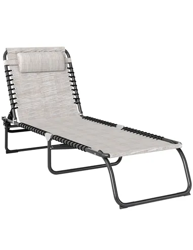 Outsunny Foldable Sun Lounger, Outdoor 4 Level Adjustable Backrest Reclining Chaise Chair, Steel Frame Recliner Chair for Campin