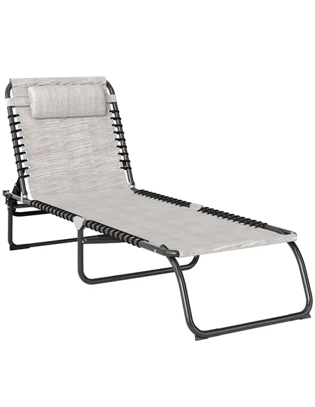 Outsunny Foldable Sun Lounger, Outdoor 4 Level Adjustable Backrest Reclining Chaise Chair, Steel Frame Recliner Chair for Campin