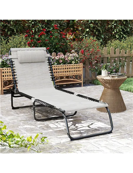 Outsunny Foldable Sun Lounger, Outdoor 4 Level Adjustable Backrest Reclining Chaise Chair, Steel Frame Recliner Chair for Campin