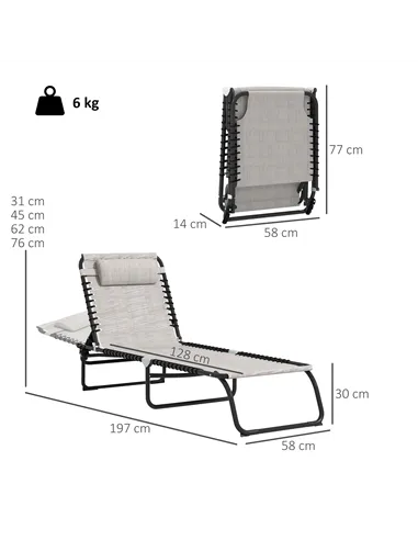 Outsunny Foldable Sun Lounger, Outdoor 4 Level Adjustable Backrest Reclining Chaise Chair, Steel Frame Recliner Chair for Campin