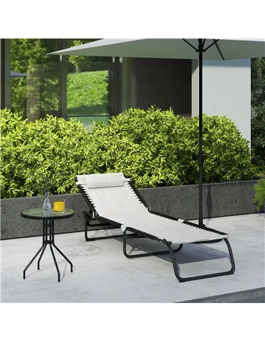 Outsunny Foldable Sun Lounger, Outdoor 4 Level Adjustable Backrest Reclining Chaise Chair, Steel Frame Recliner Chair for Campin