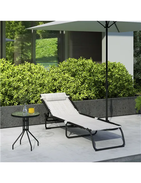Outsunny Foldable Sun Lounger, Outdoor 4 Level Adjustable Backrest Reclining Chaise Chair, Steel Frame Recliner Chair for Campin