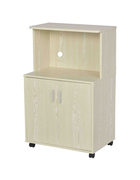 HOMCOM Kitchen Storage Unit, Modern Microwave Stand Trolley Cart, Sideboard with Cabinet,  Locking Wheels, Shelf for Living Room