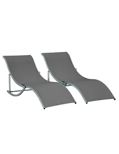 Outsunny Set of 2 S-shaped Foldable Lounge Chair Sun Lounger Reclining Outdoor Chair for Patio Beach Garden, Grey