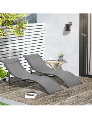 Outsunny Set of 2 S-shaped Foldable Lounge Chair Sun Lounger Reclining Outdoor Chair for Patio Beach Garden, Grey