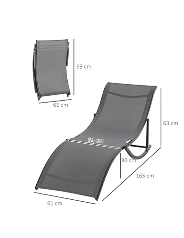 Outsunny Set of 2 S-shaped Foldable Lounge Chair Sun Lounger Reclining Outdoor Chair for Patio Beach Garden, Grey