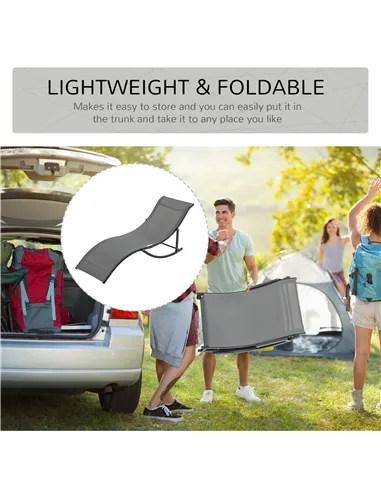 Outsunny Set of 2 S-shaped Foldable Lounge Chair Sun Lounger Reclining Outdoor Chair for Patio Beach Garden, Grey