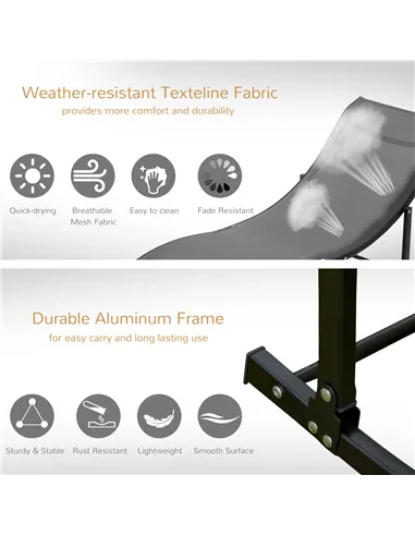 Outsunny Set of 2 S-shaped Foldable Lounge Chair Sun Lounger Reclining Outdoor Chair for Patio Beach Garden, Grey