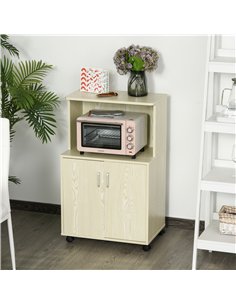 HOMCOM Kitchen Storage Unit, Modern Microwave Stand Trolley Cart, Sideboard with Cabinet,  Locking Wheels, Shelf for Living Room 2