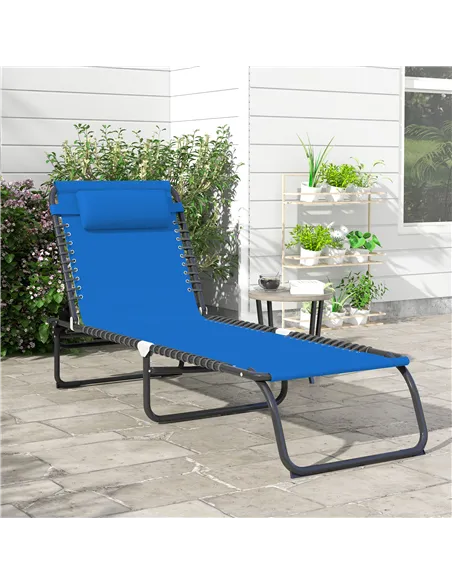 Outsunny Foldable Sun Lounger, Outdoor 4 Level Adjustable Backrest Reclining Chaise Chair, Steel Frame Recliner Chair for Campin
