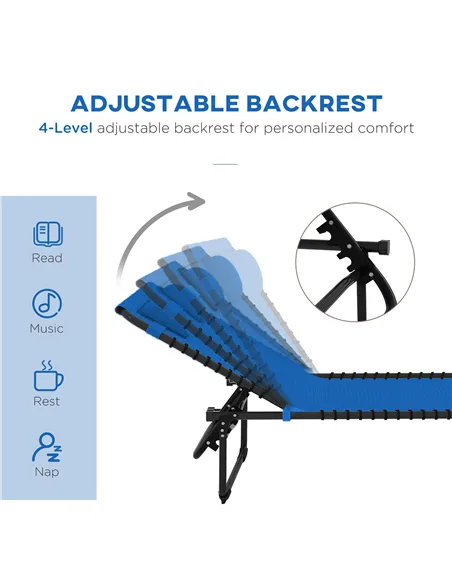 Outsunny Foldable Sun Lounger, Outdoor 4 Level Adjustable Backrest Reclining Chaise Chair, Steel Frame Recliner Chair for Campin