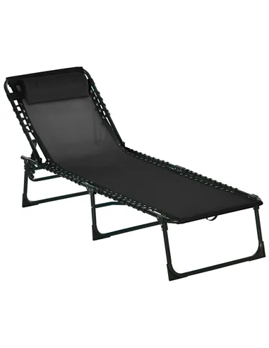 Outsunny Foldable Sun Lounger, Outdoor 4 Level Adjustable Backrest Reclining Chaise Chair, Steel Frame Recliner Chair for Campin