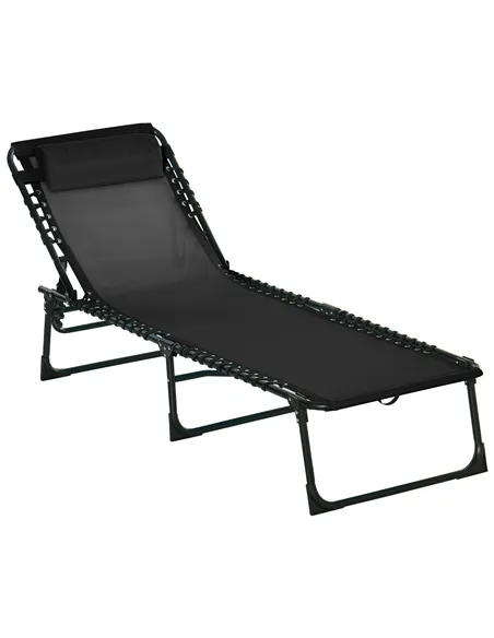 Outsunny Foldable Sun Lounger, Outdoor 4 Level Adjustable Backrest Reclining Chaise Chair, Steel Frame Recliner Chair for Campin