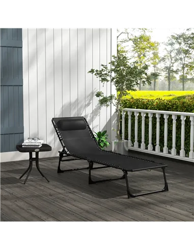 Outsunny Foldable Sun Lounger, Outdoor 4 Level Adjustable Backrest Reclining Chaise Chair, Steel Frame Recliner Chair for Campin
