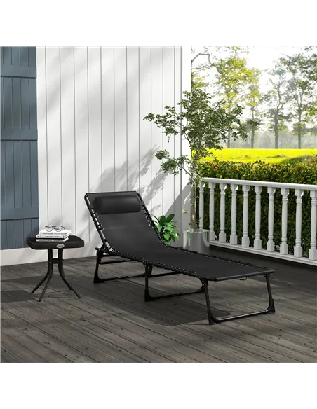 Outsunny Foldable Sun Lounger, Outdoor 4 Level Adjustable Backrest Reclining Chaise Chair, Steel Frame Recliner Chair for Campin