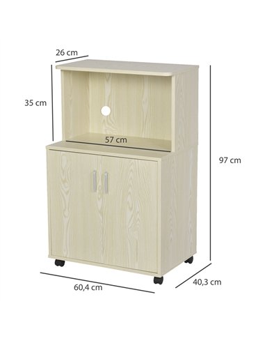 HOMCOM Kitchen Storage Unit, Modern Microwave Stand Trolley Cart, Sideboard with Cabinet,  Locking Wheels, Shelf for Living Room