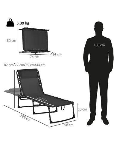 Outsunny Foldable Sun Lounger, Outdoor 4 Level Adjustable Backrest Reclining Chaise Chair, Steel Frame Recliner Chair for Campin