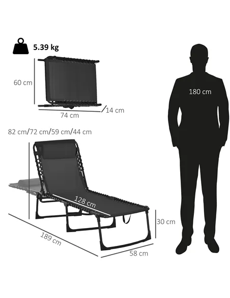 Outsunny Foldable Sun Lounger, Outdoor 4 Level Adjustable Backrest Reclining Chaise Chair, Steel Frame Recliner Chair for Campin