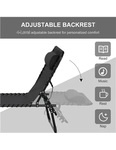 Outsunny Foldable Sun Lounger, Outdoor 4 Level Adjustable Backrest Reclining Chaise Chair, Steel Frame Recliner Chair for Campin