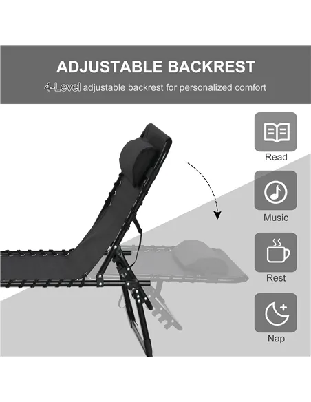 Outsunny Foldable Sun Lounger, Outdoor 4 Level Adjustable Backrest Reclining Chaise Chair, Steel Frame Recliner Chair for Campin