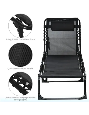 Outsunny Foldable Sun Lounger, Outdoor 4 Level Adjustable Backrest Reclining Chaise Chair, Steel Frame Recliner Chair for Campin