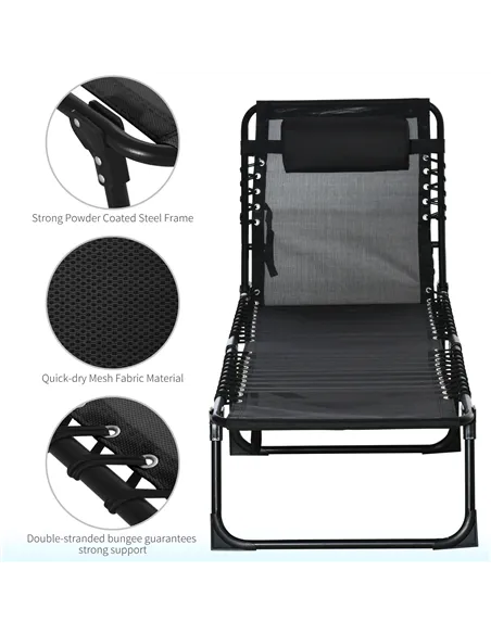 Outsunny Foldable Sun Lounger, Outdoor 4 Level Adjustable Backrest Reclining Chaise Chair, Steel Frame Recliner Chair for Campin