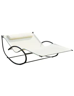 Outsunny Double Sun Lounger, Rocking Lounger Sunbed Daybed with Armrest and Headrest Pillow, for Two, For Outdoor Patio Garden, 