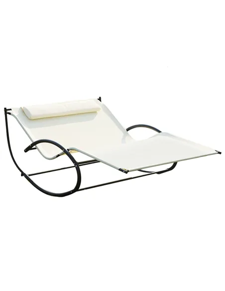 Outsunny Double Sun Lounger, Rocking Lounger Sunbed Daybed with Armrest and Headrest Pillow, for Two, For Outdoor Patio Garden, 