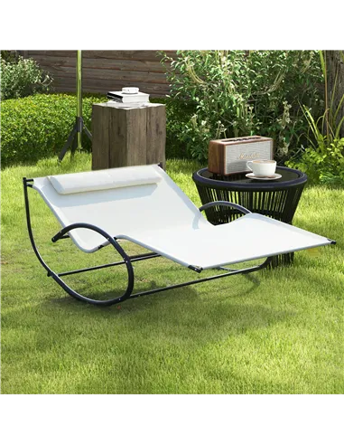 Outsunny Double Sun Lounger, Rocking Lounger Sunbed Daybed with Armrest and Headrest Pillow, for Two, For Outdoor Patio Garden, 