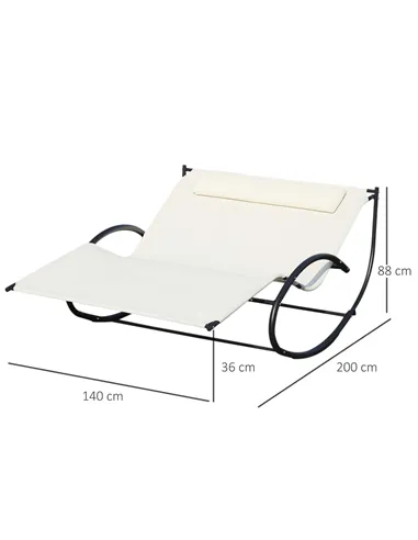 Outsunny Double Sun Lounger, Rocking Lounger Sunbed Daybed with Armrest and Headrest Pillow, for Two, For Outdoor Patio Garden, 