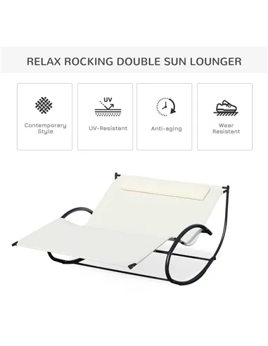 Outsunny Double Sun Lounger, Rocking Lounger Sunbed Daybed with Armrest and Headrest Pillow, for Two, For Outdoor Patio Garden, 