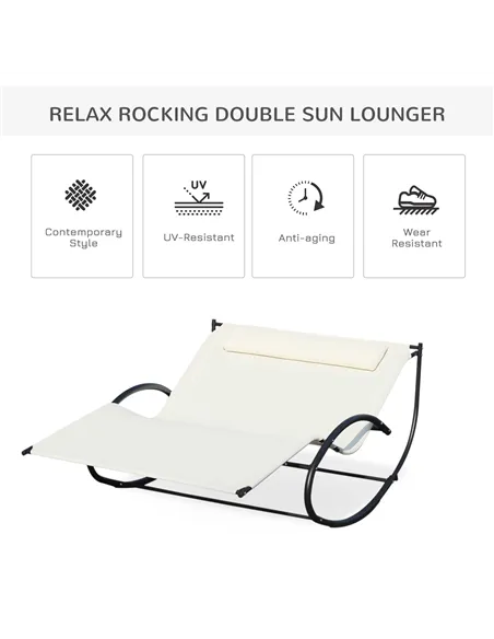Outsunny Double Sun Lounger, Rocking Lounger Sunbed Daybed with Armrest and Headrest Pillow, for Two, For Outdoor Patio Garden, 