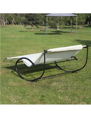 Outsunny Double Sun Lounger, Rocking Lounger Sunbed Daybed with Armrest and Headrest Pillow, for Two, For Outdoor Patio Garden, 