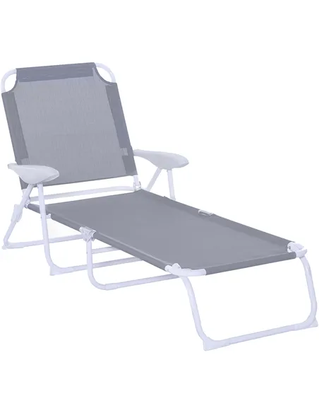 Outsunny Foldable Sun Lounger, Outdoor 4 Level Adjustable Backrest Reclining Lounge Chair with Armrests for Patio, Garden, Grey
