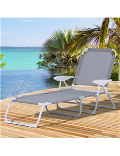 Outsunny Foldable Sun Lounger, Outdoor 4 Level Adjustable Backrest Reclining Lounge Chair with Armrests for Patio, Garden, Grey 2
