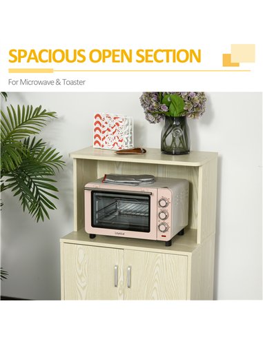 HOMCOM Kitchen Storage Unit, Modern Microwave Stand Trolley Cart, Sideboard with Cabinet,  Locking Wheels, Shelf for Living Room