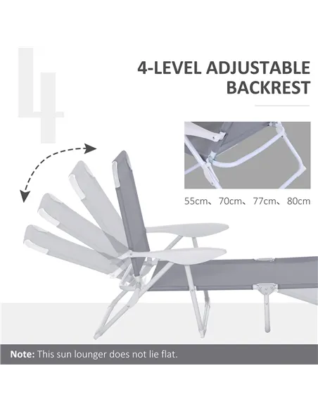 Outsunny Foldable Sun Lounger, Outdoor 4 Level Adjustable Backrest Reclining Lounge Chair with Armrests for Patio, Garden, Grey