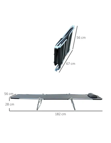 Outsunny Outdoor Foldable Sun Lounger, Adjustable Backrest Garden Recliner Sun Lounger Chair with Headrest Pillow, Black