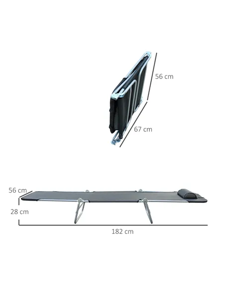 Outsunny Outdoor Foldable Sun Lounger, Adjustable Backrest Garden Recliner Sun Lounger Chair with Headrest Pillow, Black