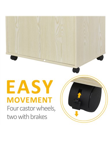 HOMCOM Kitchen Storage Unit, Modern Microwave Stand Trolley Cart, Sideboard with Cabinet,  Locking Wheels, Shelf for Living Room