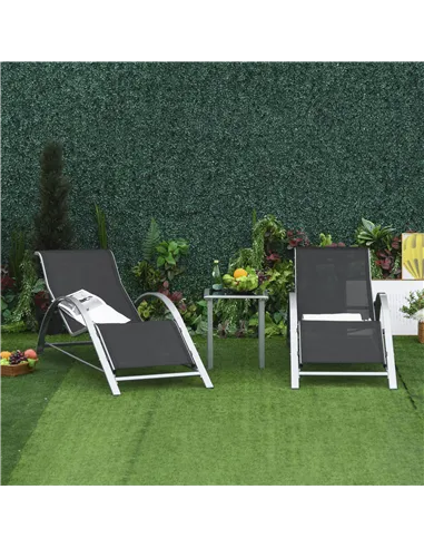 Outsunny 3 Pieces Sun Lounger Chair Set, Metal Frame Garden Outdoor Sunbathing Chair with Side Table and Armrest, Black