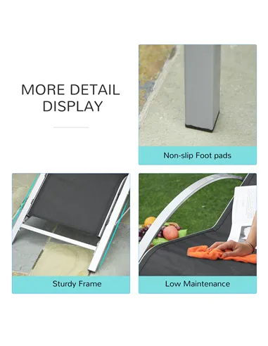 Outsunny 3 Pieces Sun Lounger Chair Set, Metal Frame Garden Outdoor Sunbathing Chair with Side Table and Armrest, Black