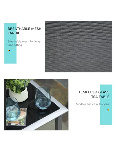 Outsunny 3 Pieces Sun Lounger Chair Set, Metal Frame Garden Outdoor Sunbathing Chair with Side Table and Armrest, Black